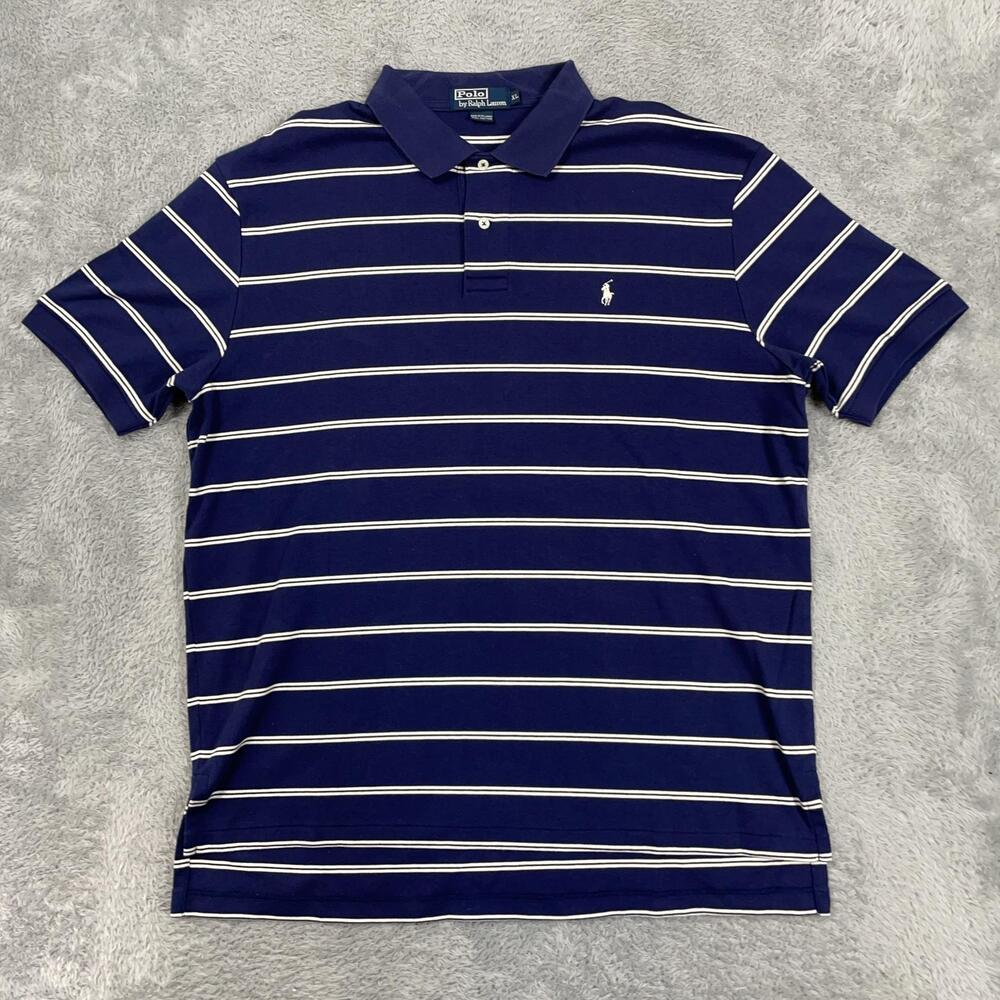 Polo By Ralph Lauren Polo Shirt Mens XL Blue Striped Knit Cotton Short Sleeve
